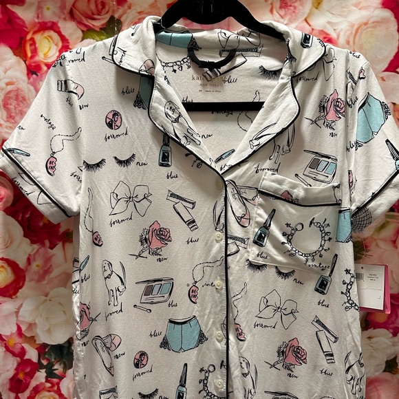 Kate Spade Printed Notch Collar Short Sleeve Jersey Knit Shorty Bridal P… - Picture 4 of 11